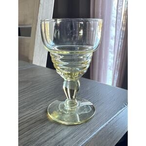 Vintage Cordial Aperitif Tiered Art Nouveau Yellow Depression Glass With Stem 3”